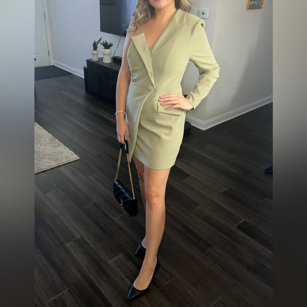 Lavish Alice Green Ruched Asymmetrical Sheath Dress